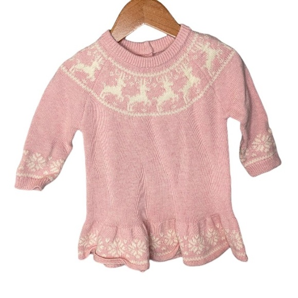 NWT Baby Gap Fair Isle Reindeer Holiday Sweater Dress - Picture 2 of 9